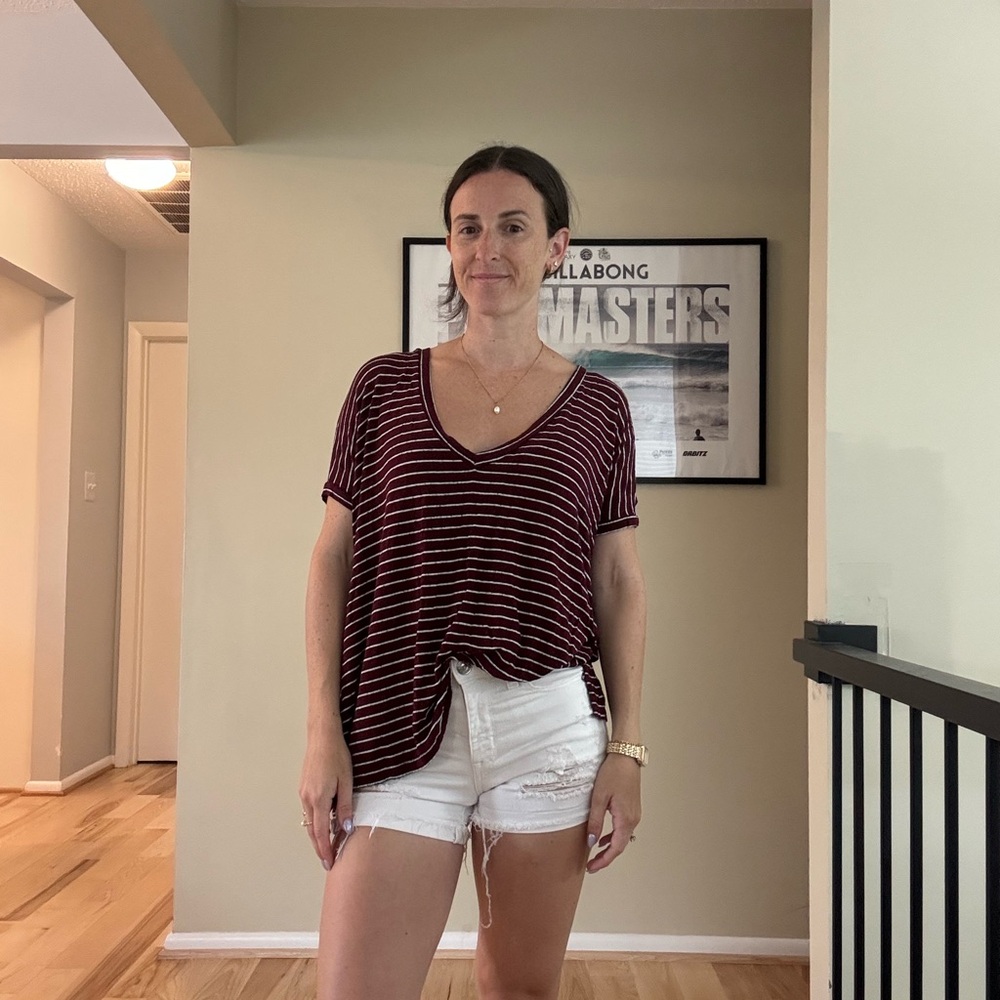 Brandy Melville Burgundy and White Striped Tee